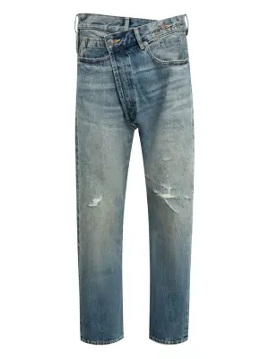 Джинсы с перекрестной застежкой и эффектом потертости