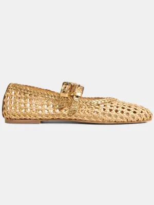 Балетки плетеные с двойными ремешками на пряжках