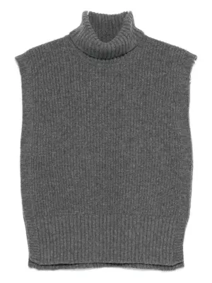 Шерстяной свитер без рукавов с высоким воротником