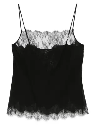 Шелковый топ на бретелях с кружевом Caudry