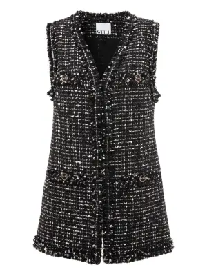 Жакет без рукавов из твида с бахромой
