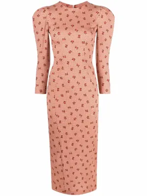 Платье с объемными рукавами и принтом