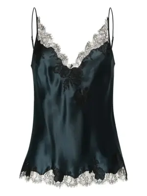 Шелковый топ на бретелях с кружевом
