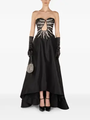 Платье без бретелек с асимметричным кроем и отделкой декоративными элементами