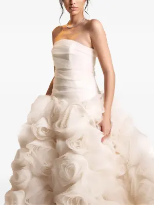 Макси-платье без бретелек с розовым декором