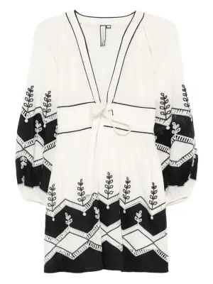 Платье мини с V-образным вырезом и вышивкой