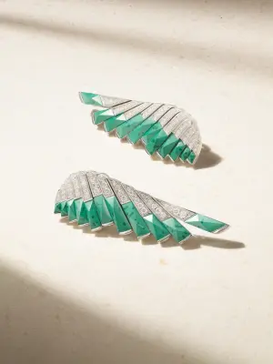 Серьги Wings из белого золота 18 карат с малахитом и бриллиантами