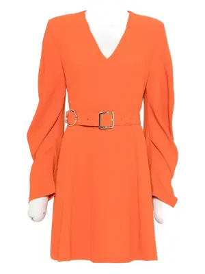 Платье мини с объемными рукавами и поясом