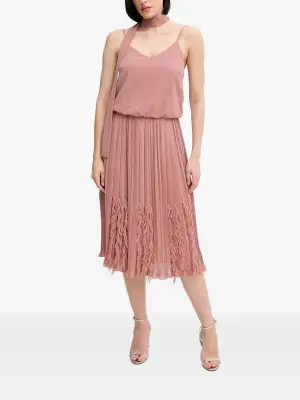Плиссированное платье миди с бахромой