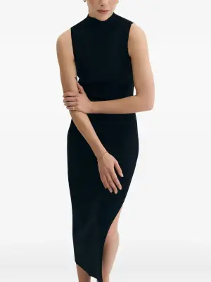 платье миди в рубчик с высоким воротником