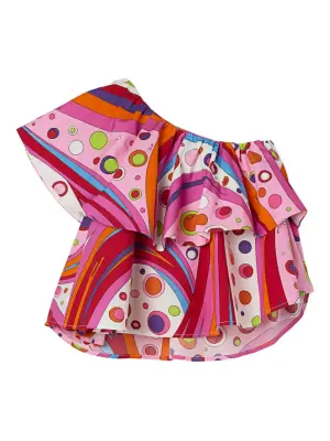 топ на одно плечо с оборками и принтом