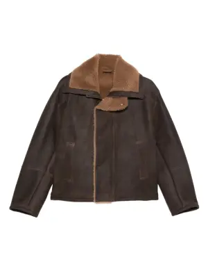 Кожаное пальто с воротником из овчины