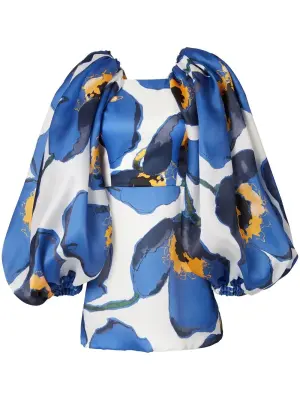 Платье мини с объемными рукавами и цветочным принтом