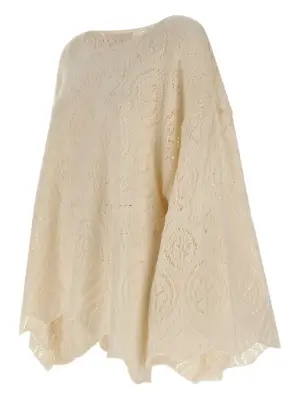 Свитер с широкими рукавами и ажурной вязкой