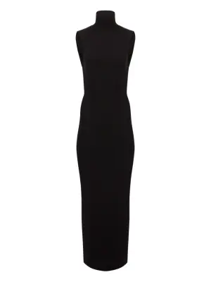 Платье макси с драпировкой и высоким воротником