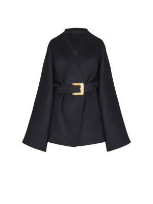 Укороченное шерстяное пальто-накидка