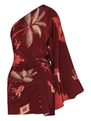 Платье мини на одно плечо с принтом