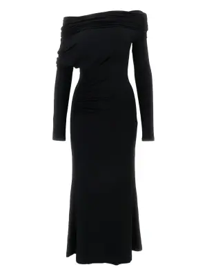 Платье миди на одно плечо с драпировкой