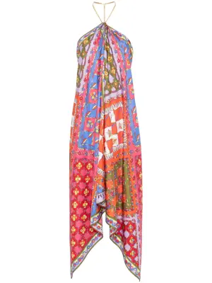 Шелковое платье миди с принтом Festa