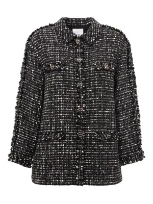 Твидовая рубашка-оверсайт с бахромой