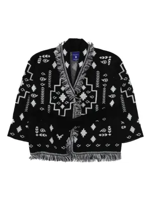 Кардиган из жаккарда с узором и бахромой