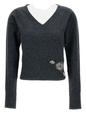 декорированный свитер с V-образным вырезом