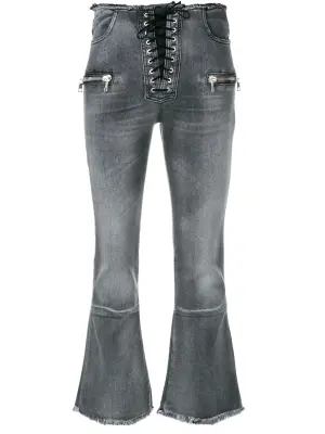 Укороченные джинсы со шнуровкой