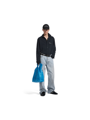 Мужские свободные джинсы с потертостями светло-голубого цвета