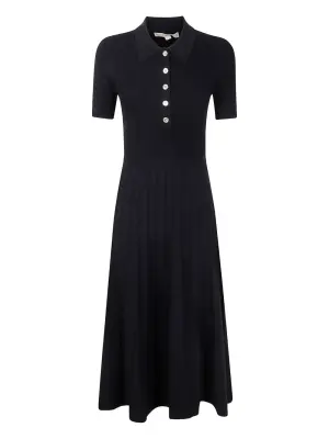 плиссированное платье миди в рубчик с воротником поло