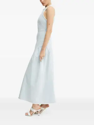 Джинсовое платье макси с бахромой