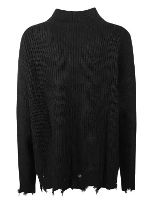 Свитер с воротником-стойкой и необработанным краем