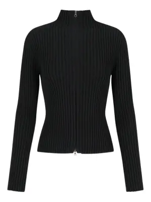 Кардиган с высоким воротником и ребристой вязкой