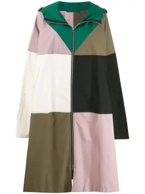 Пальто в технике пэчворк с капюшоном