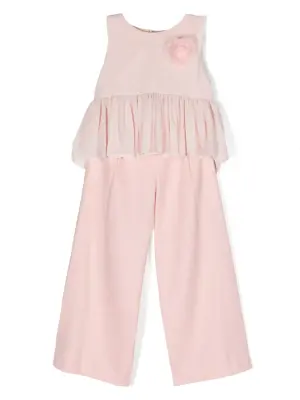 Комплект из топа и брюк с вышивкой в горох