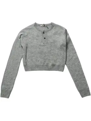 Fine-knit henley-neck sweater