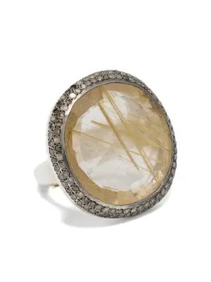 Серебряное кольцо с бриллиантами и кварцем