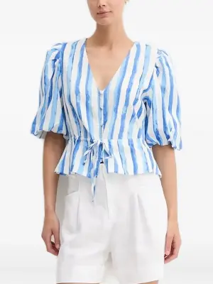 Полосатый топ с объемными рукавами