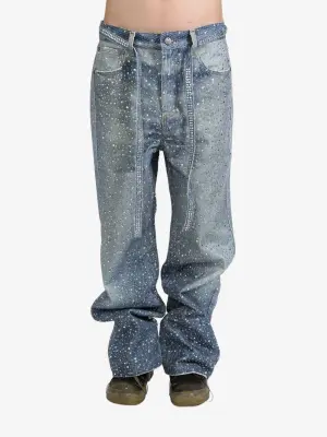 Rhinestone-embellished wide-leg jeans