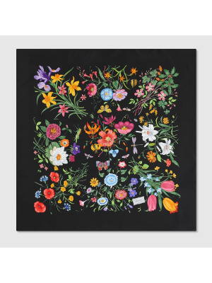 Платок из шелкового твила с принтом Flora