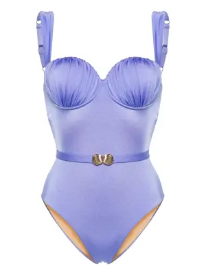 Купальник-балконет со сборками и поясом