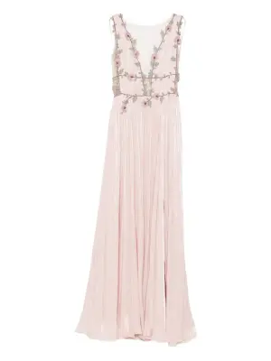 Платье макси с плиссировкой и цветочным декором