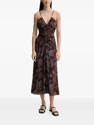 Платье миди со сборками и цветочным принтом