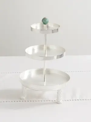 Серебряное блюдо для торта с яшмой
