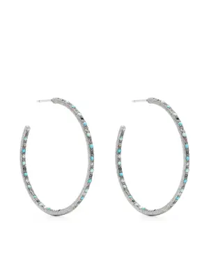 Серьги-кольца из белого золота с бриллиантами и бирюзой