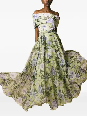 Платье макси с открытыми плечами и цветочным принтом