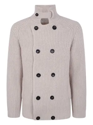 Рифленый двубортный кардиган из шерсти
