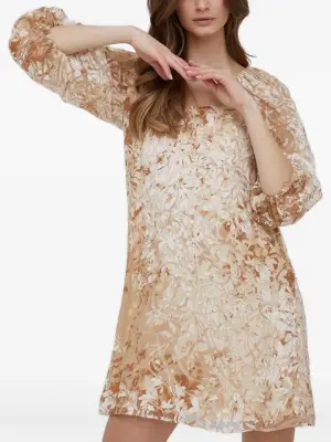 Платье мини с цветочным принтом и объемными рукавами
