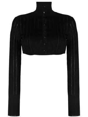 кардиган в рубчик с высоким воротником