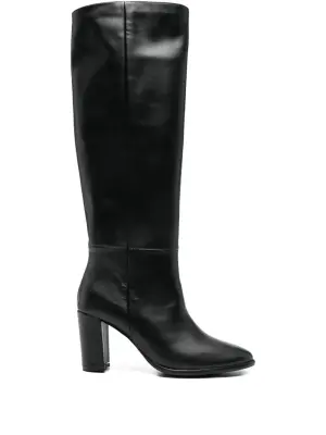 Кожаные сапоги до колена на каблуке 80 мм