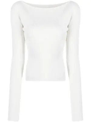 Джемпер в рубчик с вырезом-лодочкой